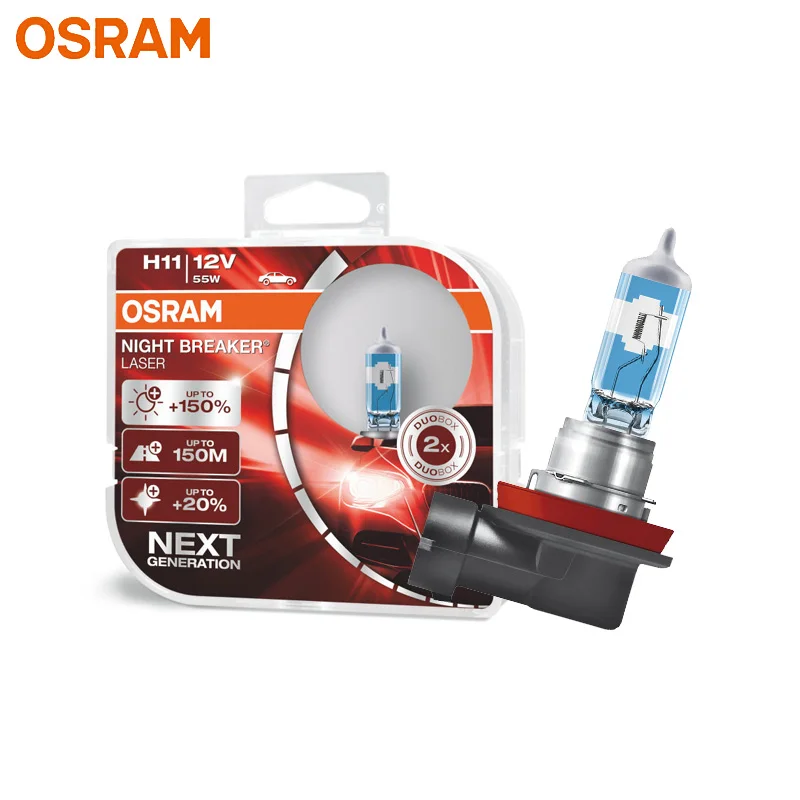 

OSRAM H11 64211NL Галогенный ночной выключатель Лазер следующего поколения 12 В 55 Вт + 150% ярко-белая автомобильная фара Оригинальная пара противотуманных фар