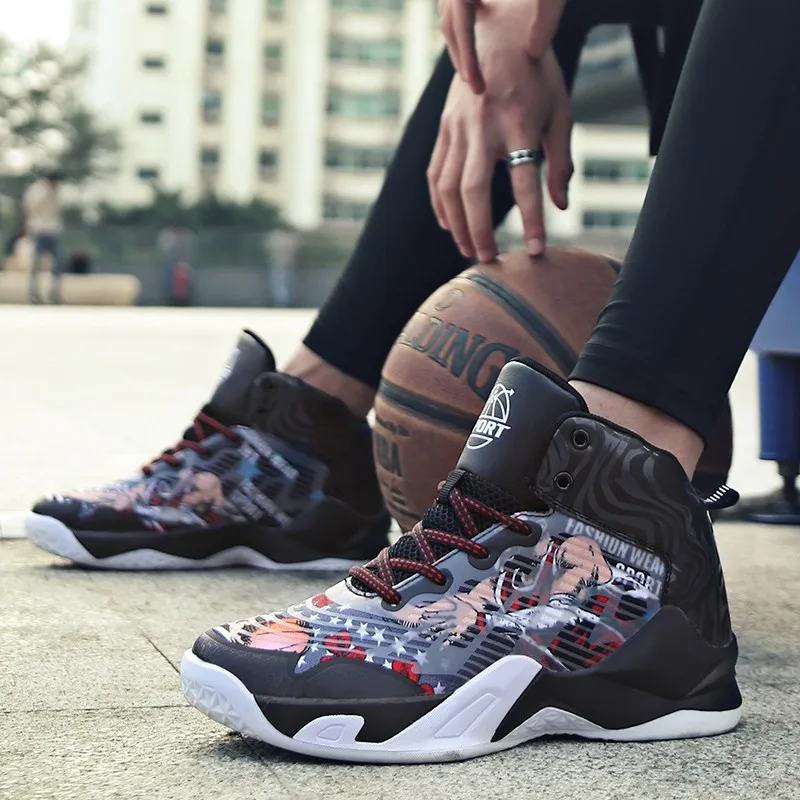 Fashion Cartoon Printed High top Basketball Shoes Women Trainers Graffiti Sports Unisex Platform High Basketball Sneakers Women