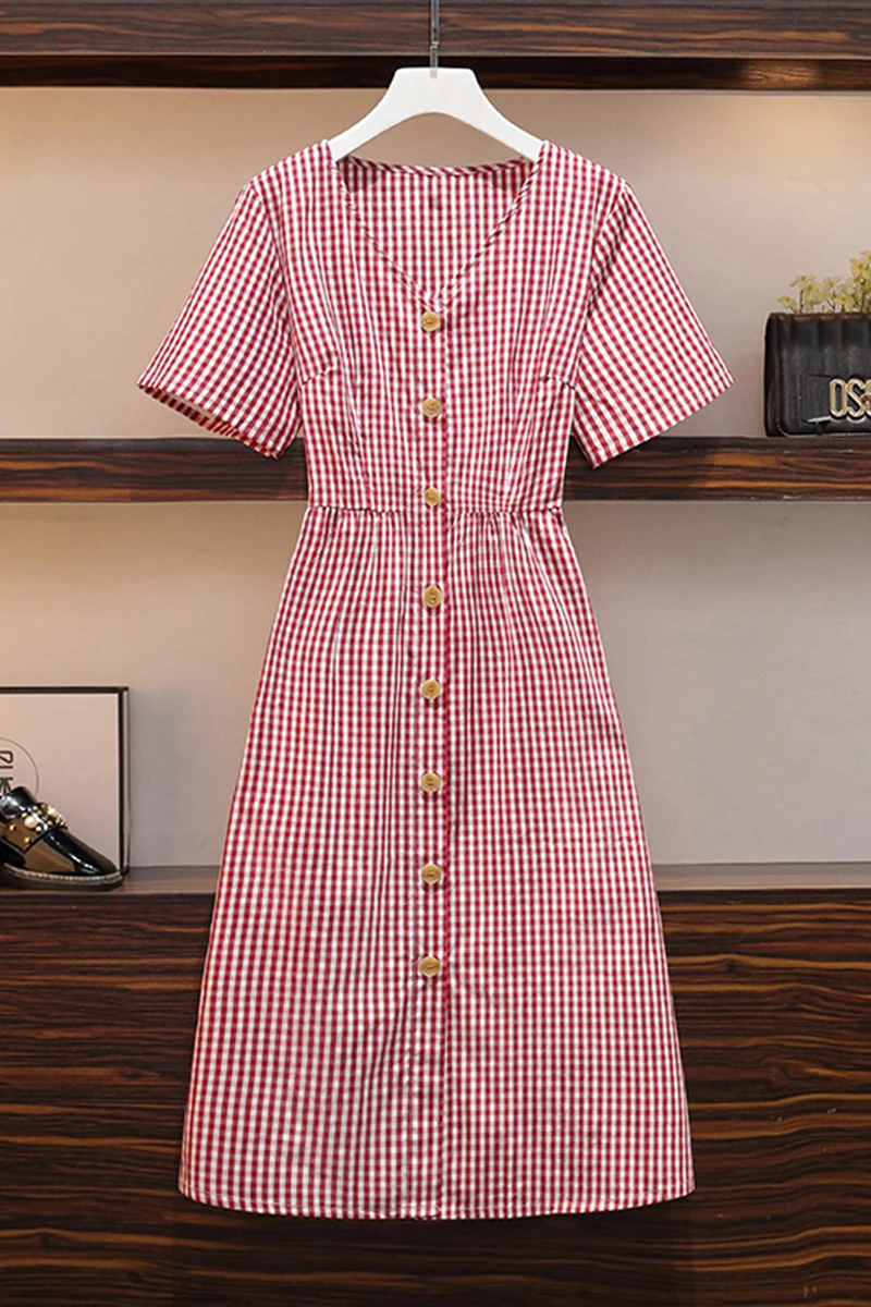 

Womens Red Plaid Shirt Plus Size L-4XL Dress XXL XXXL 3XL XXXXL V-Neck Slim Casual Party Birthday Holiday Blouses Blusas Dresses