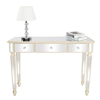 Mirror Surface Dressing Table 3 Drawers Dresser Console Table Computer Desk Density Board 2-Color 106x38x76.5CM[US-Stock]