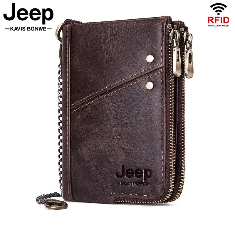 Мужской кошелек из натуральной яловой кожи с двойной молнией маленький