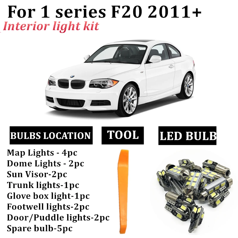 

14x Canbus Car LED Interior Map Dome Trunk Light Bulbs Kit For BMW 1series F20 2011+ Error Free bulbs