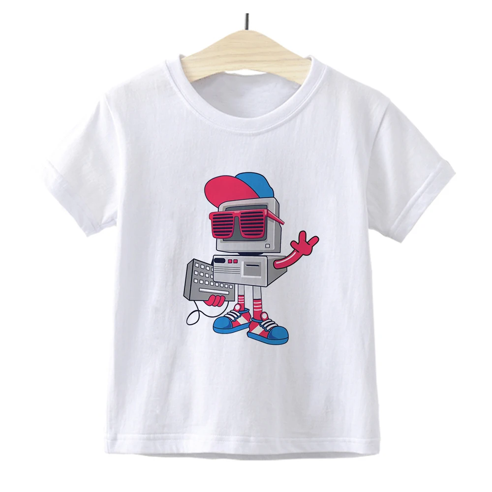 

New Robot Cartoon T Shirt for Kids Summer Tops Hipster Punk Tees Boys Girls Short Sleeve Tshirt Cozy Soft Cute Children Clothing