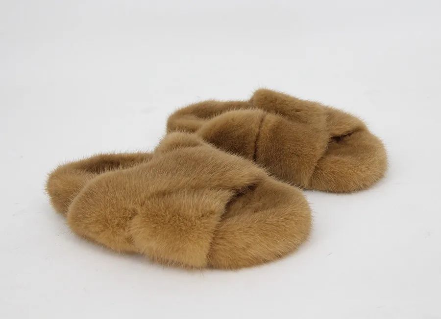 Новое поступление Розовые Тапочки из натурального меха норки Женская обувь