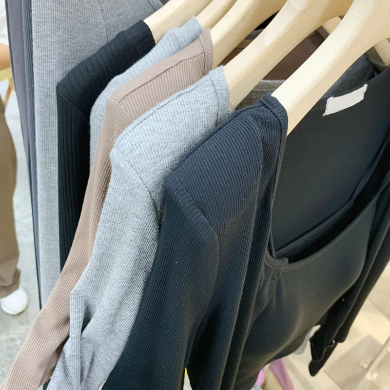 

Fashion Solid Casual Sets Women O-neck Long Sleeve Single Breasted Cardigan+ Camis Tank Tops Two Piece Set Autumn Shirt Suits