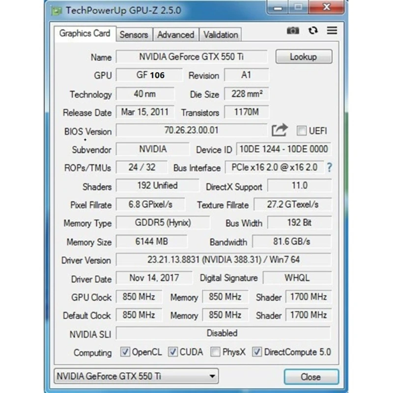 NVIDIA GTX 550ti 6 ГБ GDDR5 192 бит для ПК с низким уровнем шума и сверхвысоким разрешением
