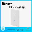 Умный дом SONOFF T0US 2C, Wi-Fiприложение, пульт дистанционного управления, стеклянная светильник 2 клавиши светодиодный ная подсветка, светильник енный выключатель, работает с Alexa IFTTT