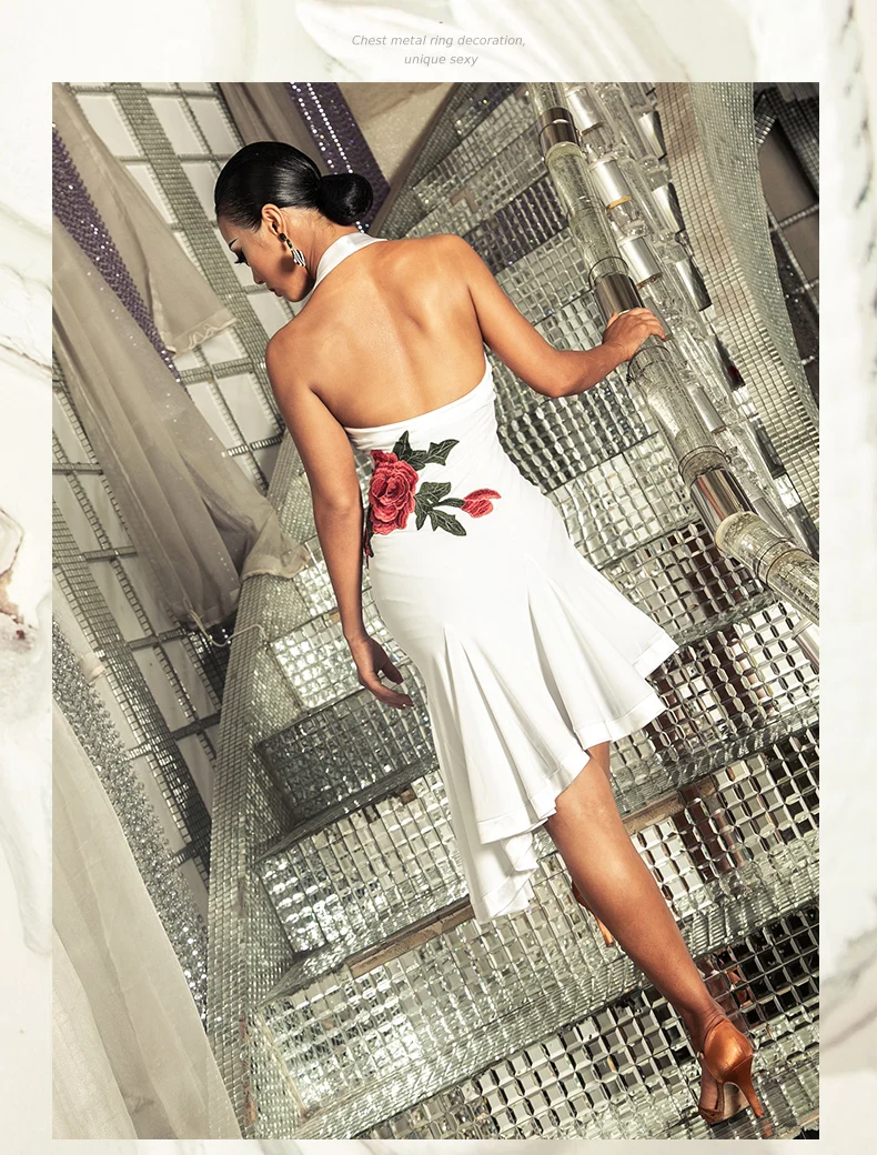 Hot Sale Latin Halter Neck Dance Dress Sexy Tango Dancing Skirt for Women Dancer Stage Show Costumes Qiaqia/Rumba 2 Colors B0204 |