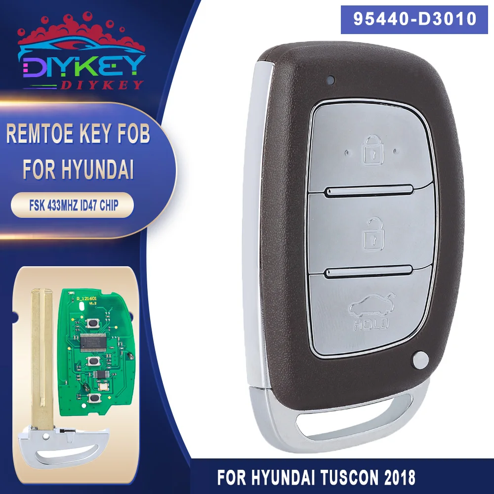 DIYKEY-mando a distancia inteligente para coche, llave de coche con 3 botones Fob para Hyundai Tucson 433,92, 2018 MHz, Chip ID47, p/n: 95440-D3010