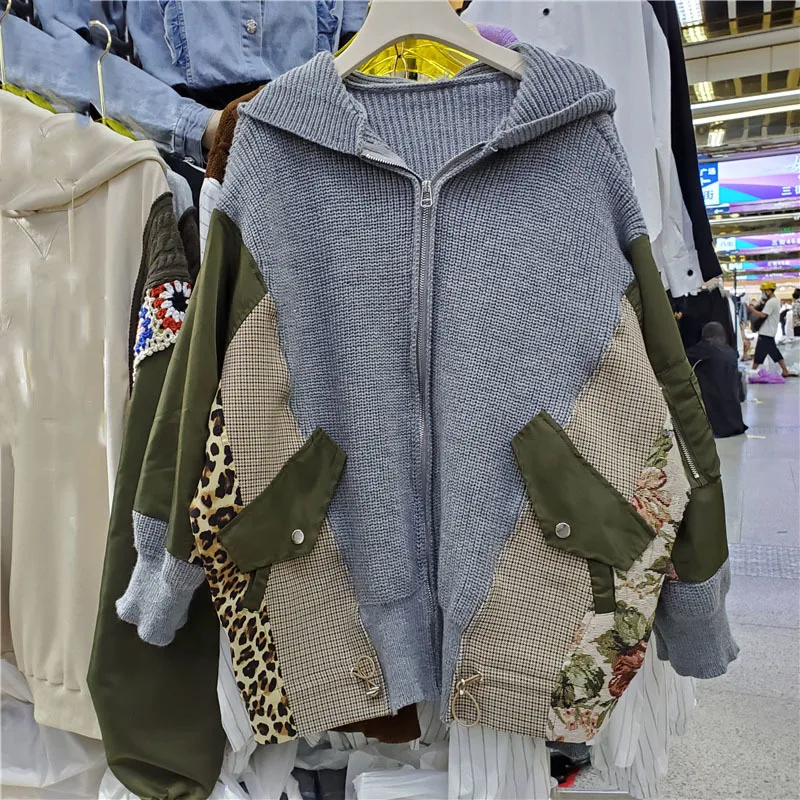 

Женская трикотажная куртка на молнии, с леопардовым принтом