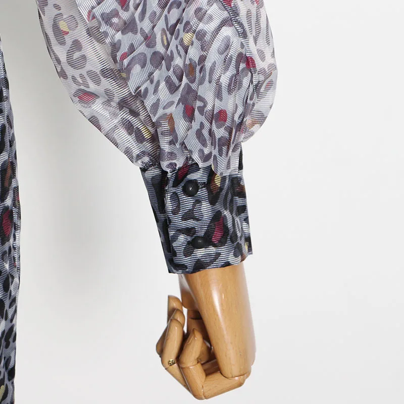 

STREET New HIGH Fashion 2021 Designer Women's Ruffled collar lantern Sleeve Ruffles Sashes vintag print Mesh dress