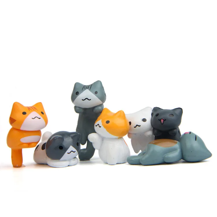 

6pcs/set Animal Mini Cat Figure Desk Car Ornament Q Version Cute kitten Doll Model Fairy Garden Moss Miniature Decor Accessories