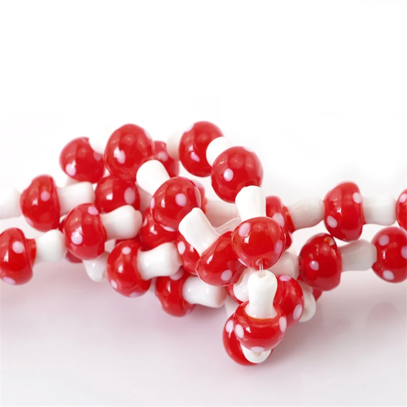 

Doreen Box Glass Loose Beads Red Mushroom Dot Dyed Bead For DIY Jewelry Making Accessories 15x12mm, Hole: 2mm, 2 Strands