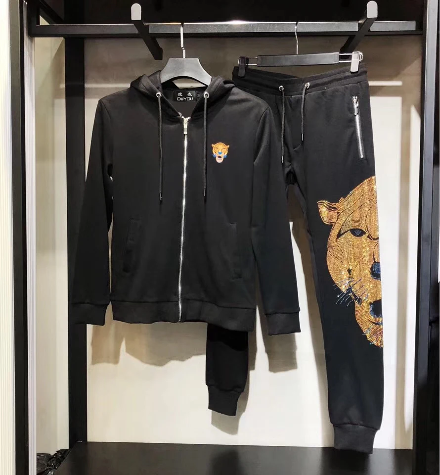 Брендовая одежда мужские спортивные штаны Стразы с большим львом свитшот