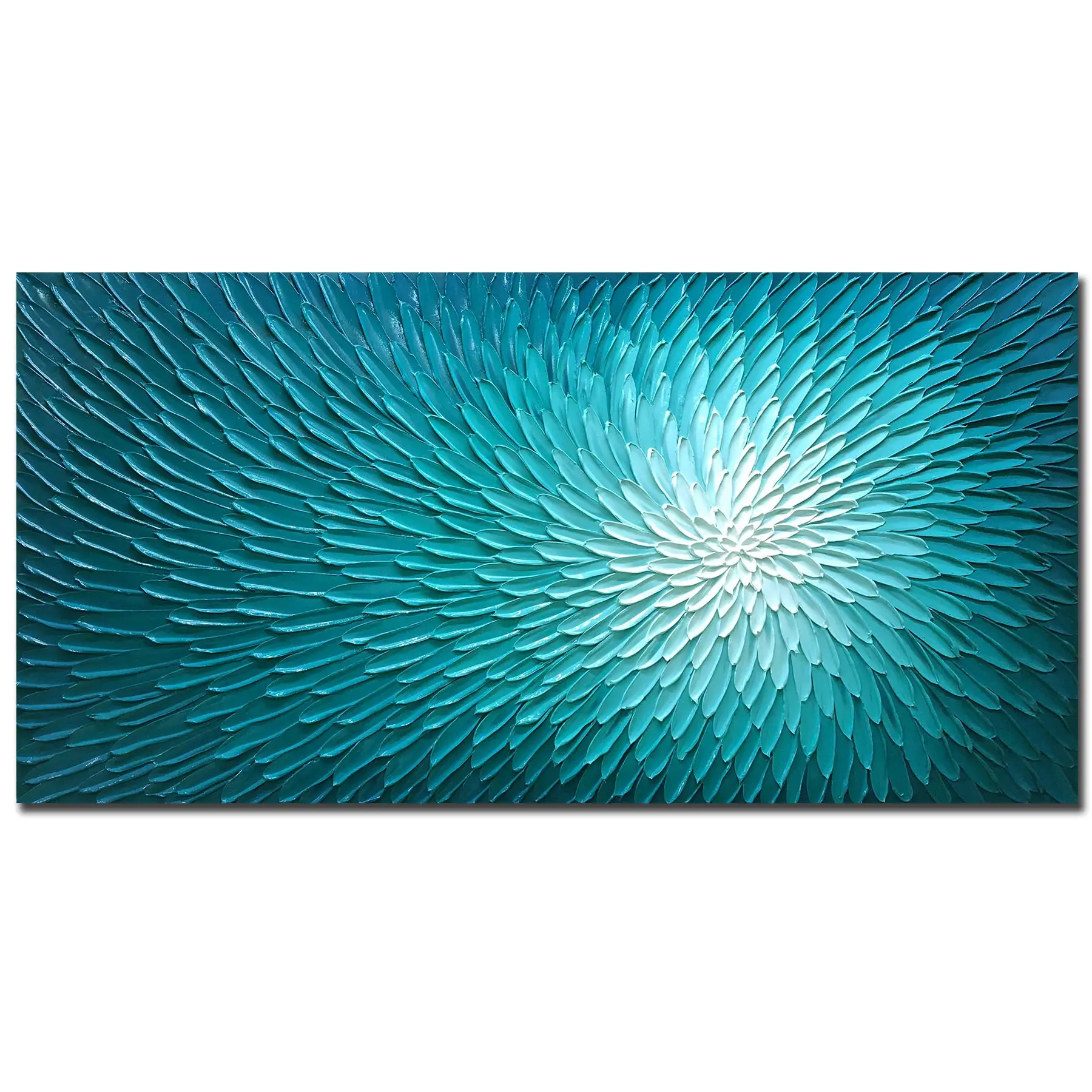 

Hand Painted Textured Wall Art on Canvas Oil Painting Teal Blue Blooming Floral Artwork Hanging Wall Decoration Abstract No Fram