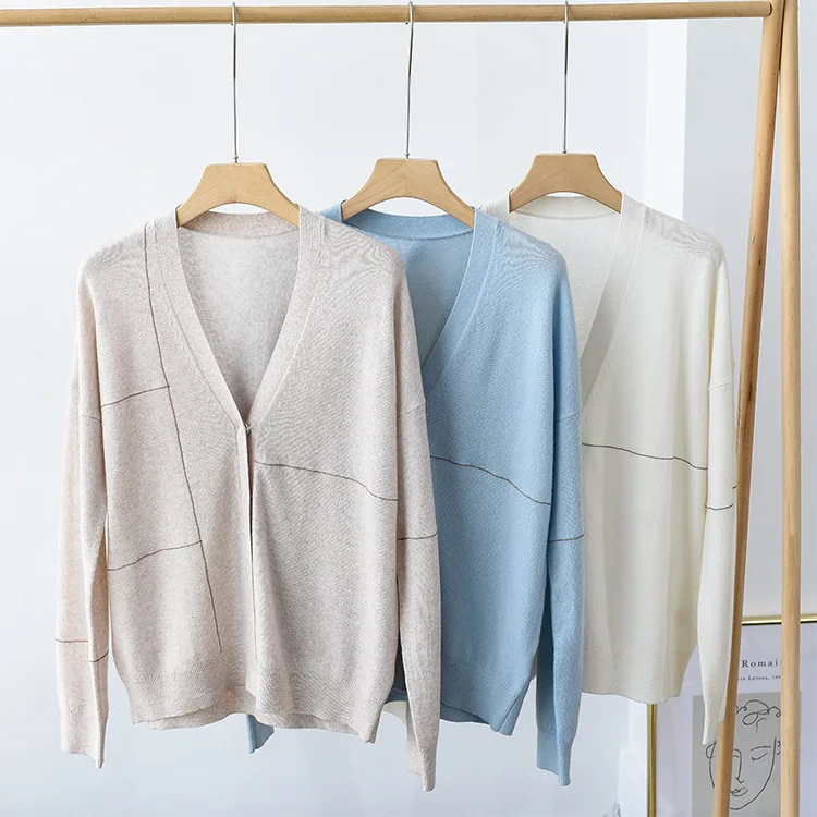 

Delicate Cashmere Sweater Knit Loose V-neck Long Sleeve Cardigan Women