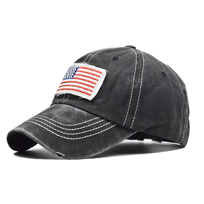 

Loldeal Unisex Baseball Cap Cotton Washed Hole Flag Embroidery Curved Eaves Horsetail Duck Tongue