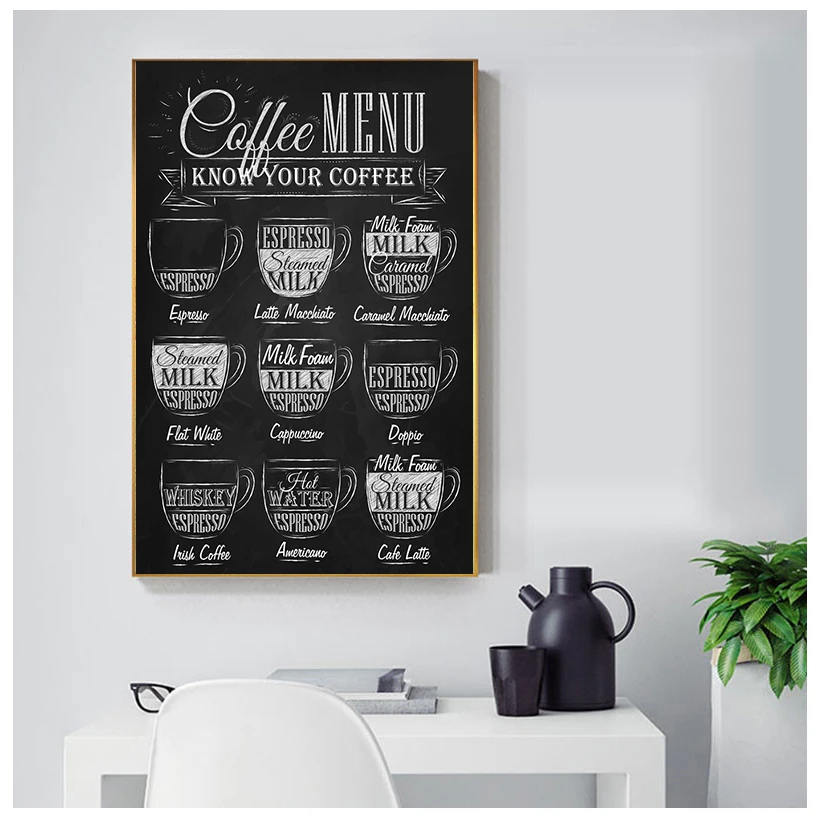 Coffee Menu Prints Vintage Style Chalkboard Poster Cafe Wall Art Decor Canvas Painting Retro Picture Shop Decoration | Дом и сад
