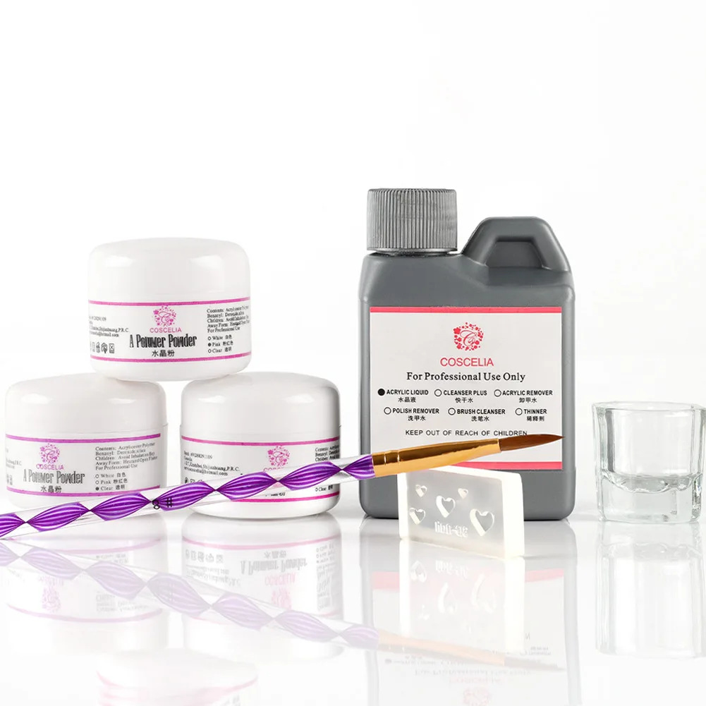 SET A COSCELIA набор акриловых ногтей, набор маникюрных инструментов для маникюра, набор акриловых жидкостей, Набор для создания ложных кончиков, кристальная пудра, кисть для дизайна ногтей - Цвет: SET A