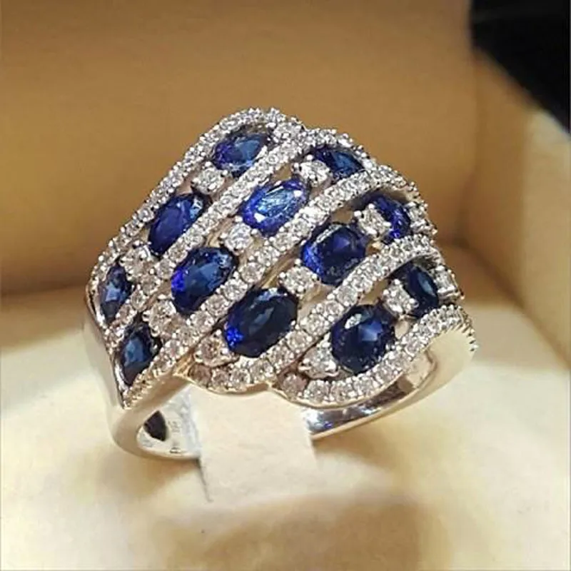 Модное серебряное кольцо VAGZEB синего и розового цвета с фианитом AAAAA обручальное