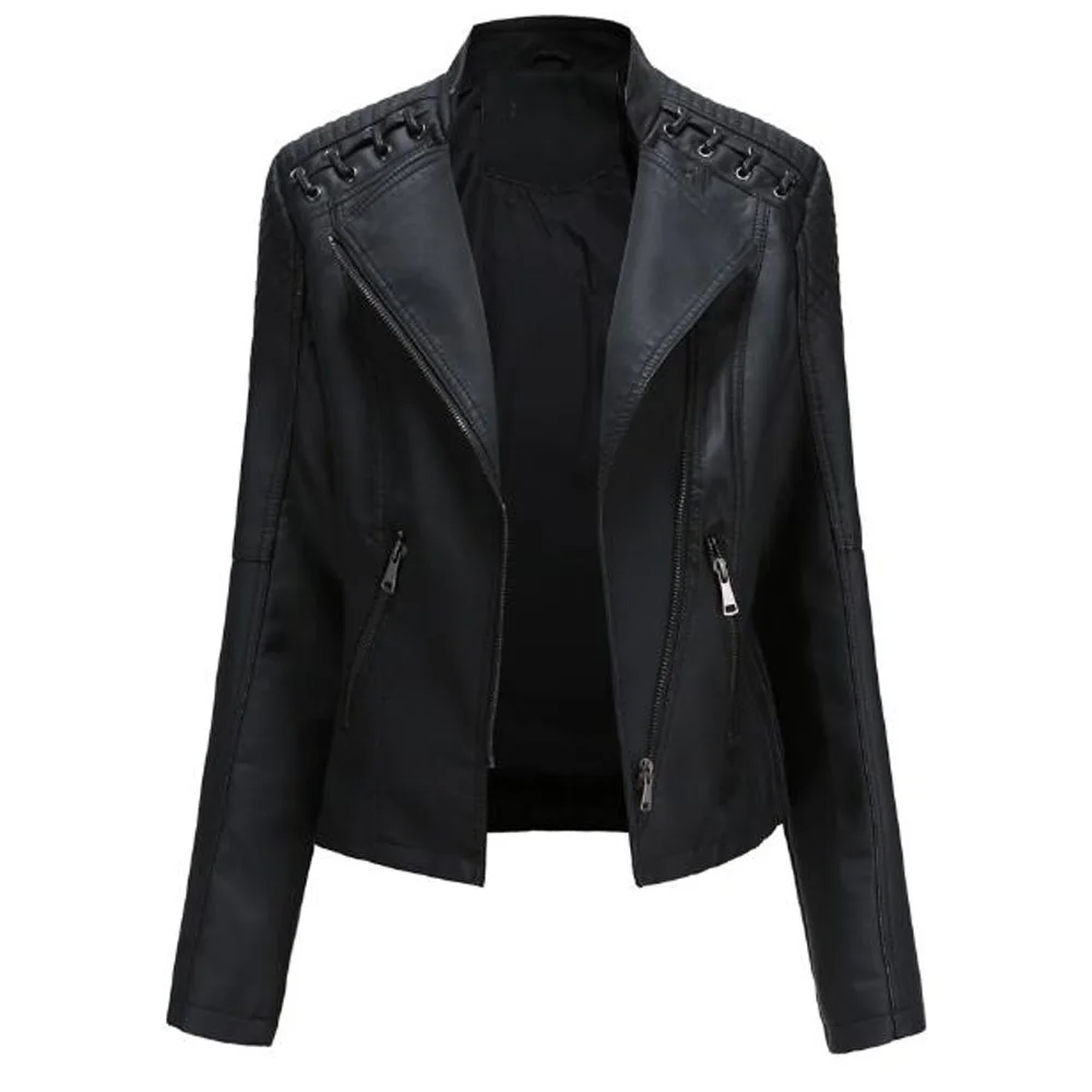 

Women's Moto Biker Zipper Jacket 2022 New Fashion Black PU Leather Coats And Jackets Women Punk Gothic Jaqueta Couro