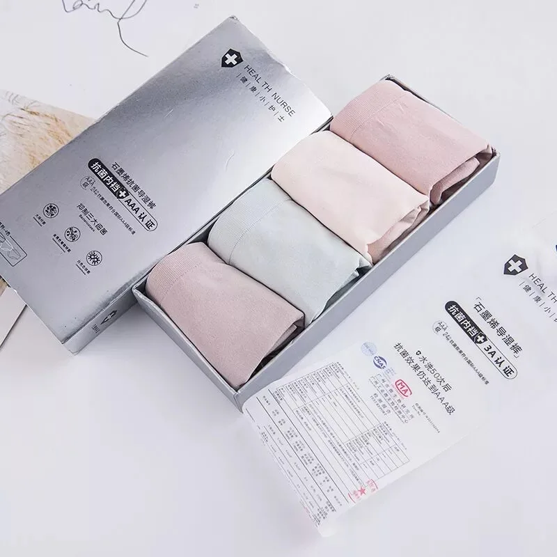 

4 Boxed Silver Box Graphene Medium Waist Underwear Sexy Traceless Breathable Comfortable Cotton Womens Briefs Panties Women