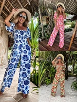 2021 summer new products casual and comfortable printed short sleeved wide leg jumpsuit women