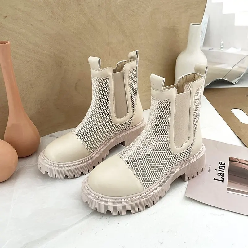 

ADBOOV Thick Sole Chelsea Boots Women Slip On Ankle Boots Leather Platform Boots Ladies shoes for women