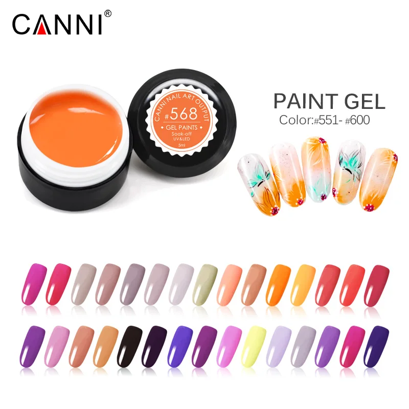CANNI УФ-гель-краска, цвет 551-600, эмаль, 5 мл, 141 чистых цветов, лак Venalisa, дизайн, замачиваемый от морщин, УФ-светодиодный гель для рисования ногтей