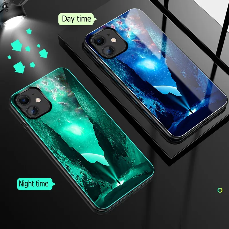 Valley Чехол из закаленного стекла для Iphone 11 Pro XS Max XR X Чехол светящийся противоударный мультяшный чехол для Iphone 11 8 7 Plus 6 6s Plus чехол - Цвет: Valley