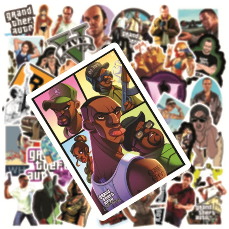 GTA Grand Theft-Juego de patinete autom&aacute;tico, Maleta de viaje, tel&eacute;fono, port&aacute;til, pegatinas de equipaje, Juguetes DIY para ni&ntilde;os y ni&ntilde;as, 10/30/50 Uds.-4