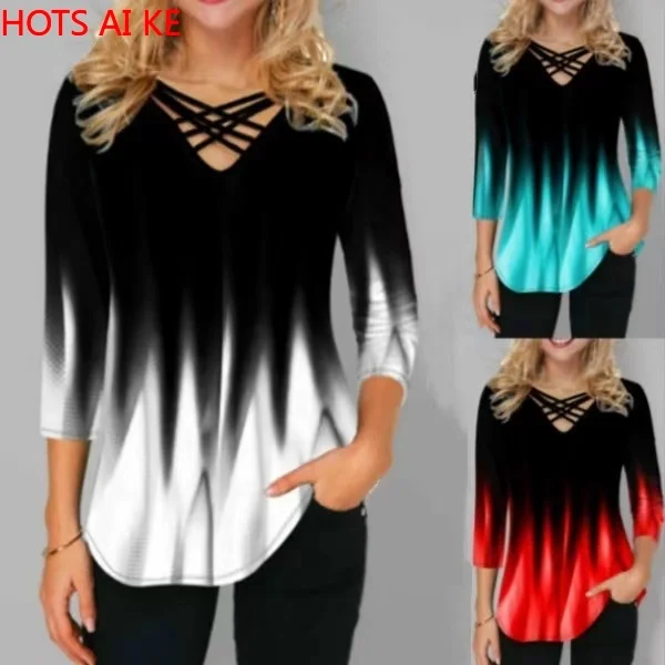 

Women's Render Unlined Upper Garment of A T-shirt In The Sleeve V-neck Loose Ladies Female Printing Plus Size Tops