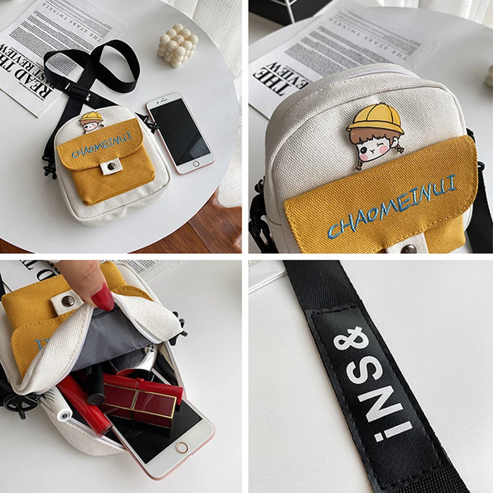 

Women Mini Casual Tote Bag Crossbody Bags Girls Cute Canvas Handbag Shoulder Bag Student Small Purse Femme Simple Messenger Bags