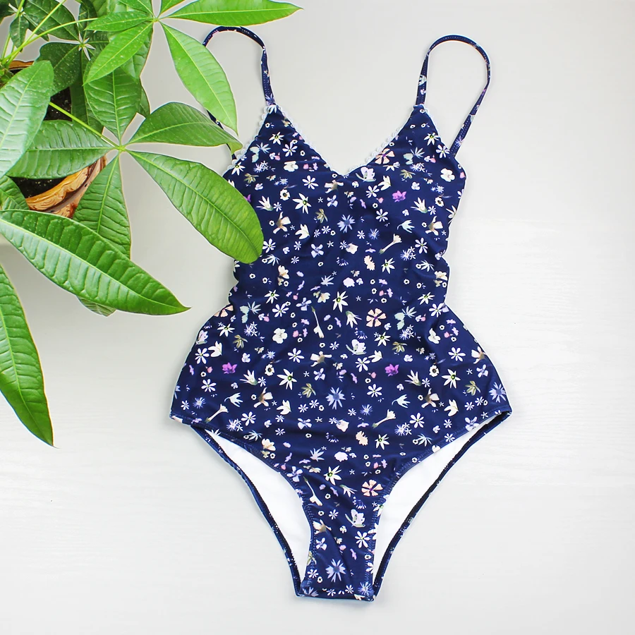 Сексуальный бандажный купальник Женский цельный 2020 новый цветочный с принтом