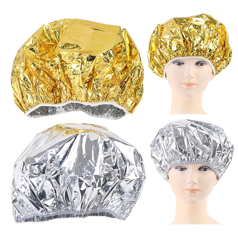 

Shower Cap Heat Insulation Aluminum Foil Hat Elastic Bathing Cap for Women
