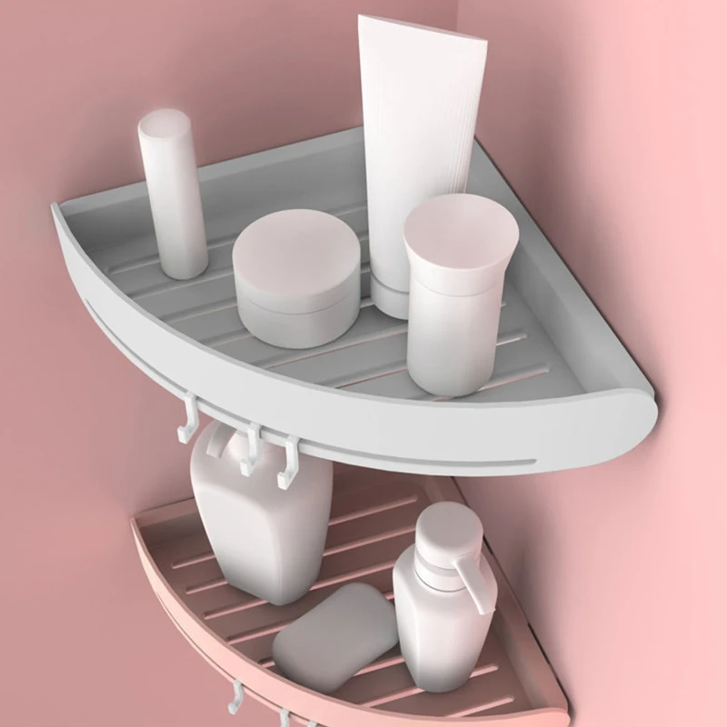

Bathroom Storage Shelf Toilet Organizer Wall Mounted Corner Shower Caddy Rack with Hooks Adhesive Shelves Waterproof Kitchen
