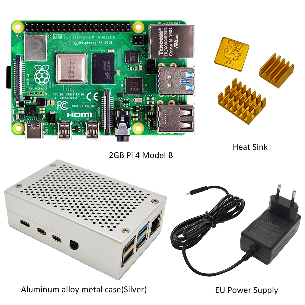 Raspberry Pi 4 Модель B 2 Гб комплект ОЗУ с чехлом из алюминиевого сплава (черный или