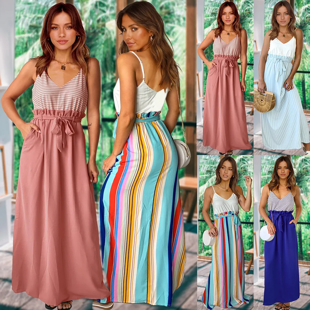 

Женское длинное платье в полоску, облегающее платье с принтом, лето 2022