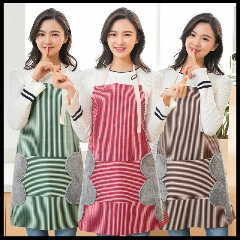 

1Pcs Striped Waterproof Apron Woman Adult Bibs Home Cooking Baking Coffee Shop Cleaning Aprons Kitchen Accessory 70x72cm