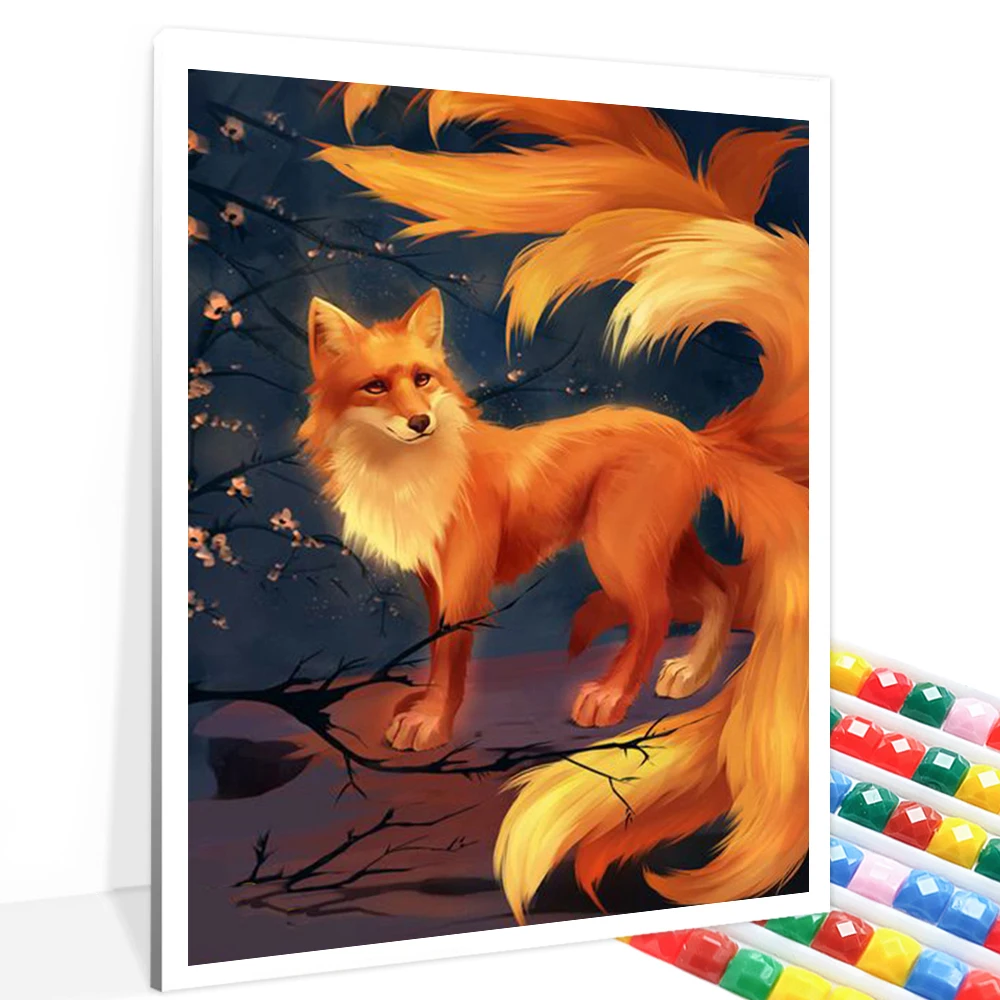 

5D DIY девять хвостов лиса алмазная живопись полная квадратная круглая ручная работа Фотофон для дома украшение для стен подарок