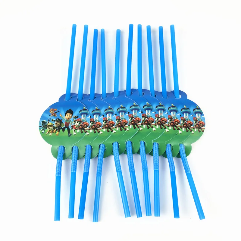 straws-10pcs «Щенячий патруль» тематическая Одежда для мальчиков, подарочный набор для дня рождения, вечерние украшения, милые чашки, тарелки, одноразовые столовые приборы для малышей - Цвет: straws-10pcs