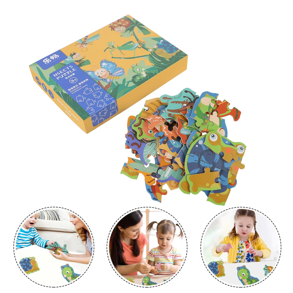1 pc Wooden Puzzle Educational Cartoon Insect Theme Large Blocks Jigsaw Toy Puzzles Birthday Gift for Children Boys | Игрушки и хобби