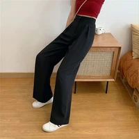 solid loose plus size chic casual brief stylish femme hot sale minimalist summer straight full length trousers