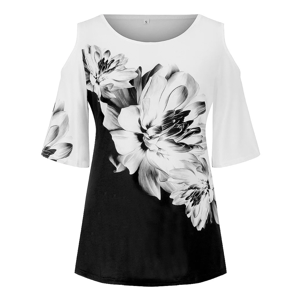 

2021 Summer Large Size T Shirt Women Off Shoulder Short Sleeve 3D Printing Casual Loose Tees Fashion Tops Plus Size 6XL T-Shirt
