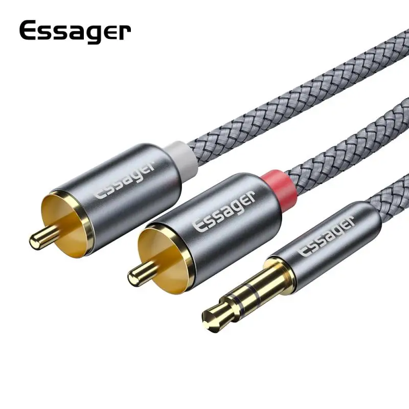 Аудиокабель ESSAGER RCA с разъемом 3 5 мм на штекер 2RCA кабель Aux позолоченным Y-образным