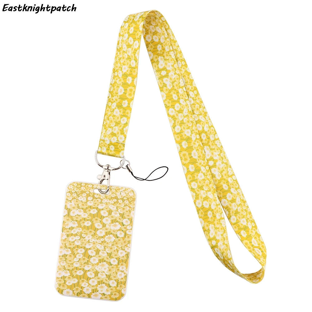 

12pcs/lot E2695 Cartoon Daisy Neck Strap Phone Key ID Card Holder For Key DIY Hang Rope Lanyard With Card Holder Identity Badge