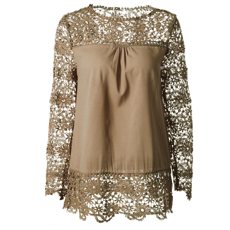 AVODOVAMA M Модные женские кружевные шифоновые рубашки с цветочным узором и длинным