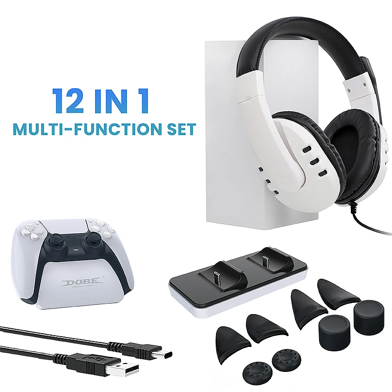 

Набор 12 в 1, ручка контроллера PlayStation5 для зарядки Ps5, контроллер + Проводная гарнитура + подставка + кнопка старта + искусственная кожа