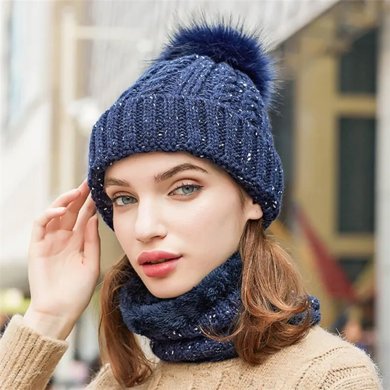 Зимний женский вязаный комплект из шапки и шарфа теплая шапка для девочек женщин