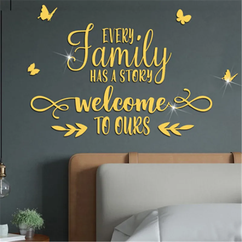 

Welcome To Our Family Quotes Acrylic Mirror Wall Sticker Home Decor Living Room Family Butterfly Quote Mirrored Decorative Decal